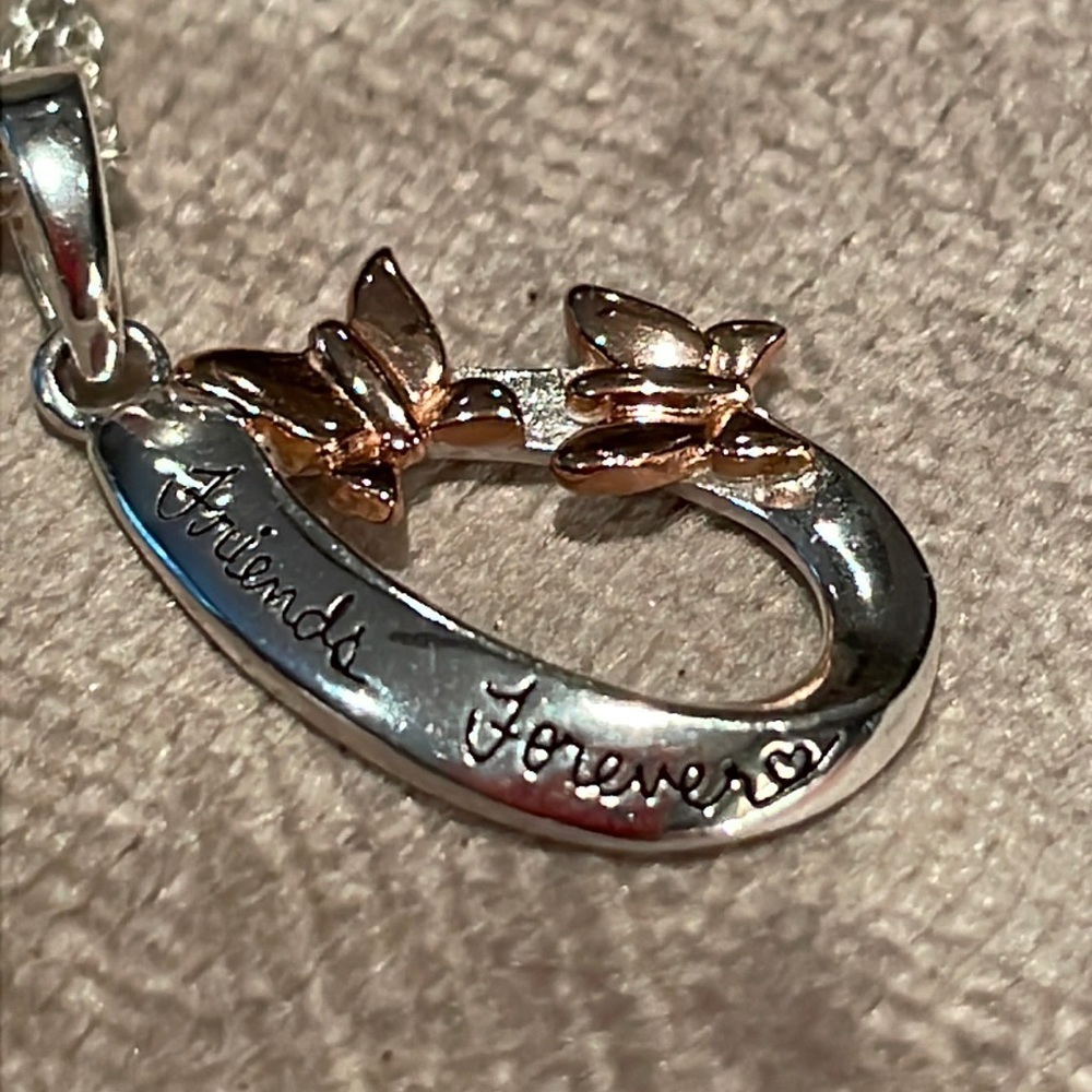 925 Sterling Silver “friends forever” Butterfly Pendant Necklace Italian